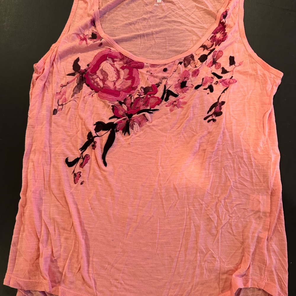New York & Company Pink Floral Embroidered Tank Top